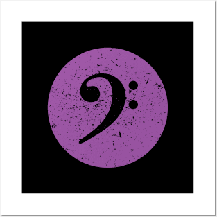 Bass Player Gift - Vintage Style Purple Bass Clef Posters and Art